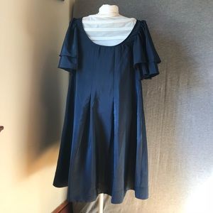 navy blue H&M swing dress with ruffle sleeves